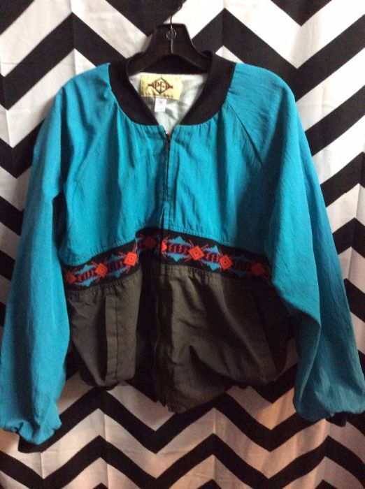 TEAL WESTERN STYLE JACKET THIN TWO TONED W/ AZTEC TRIM 1