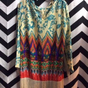 Photo detail:TOP - LONG SLEEVE - PAISLEY PRINT W/FRINGE TRIM