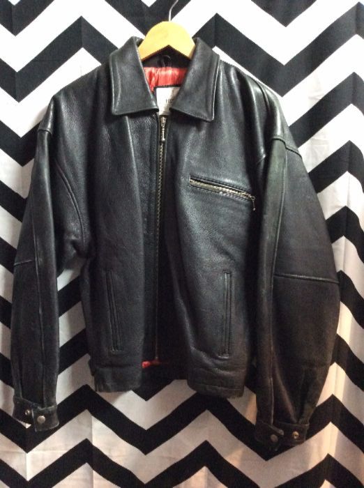 ZIPUP LEATHER JACKET QUILTED RED LINING 1