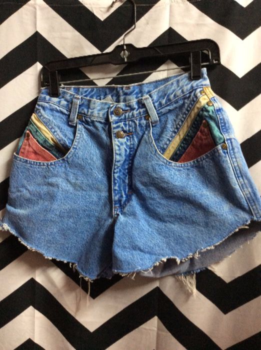 Zena Cutoff Jeans Short Color Pockets Red Yellow Green 1