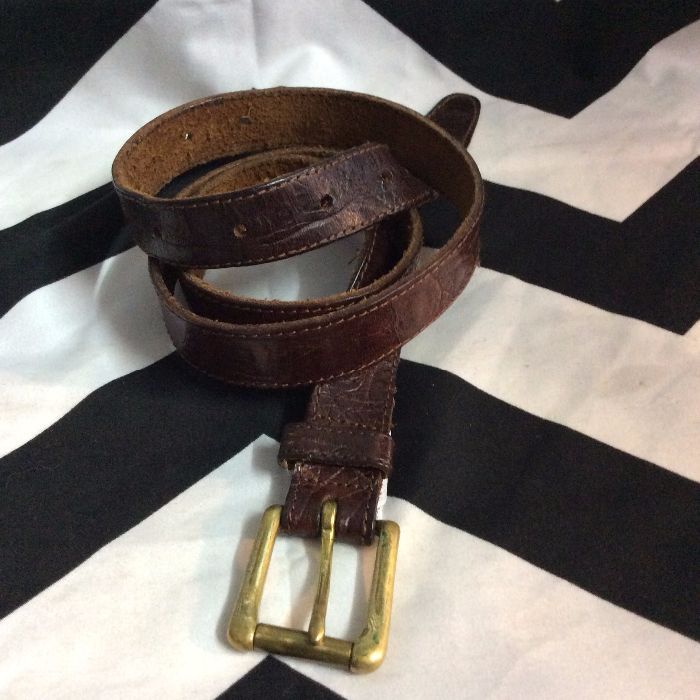 NARROW LEATHER BELT SOLID BRASS BUCKLE 1
