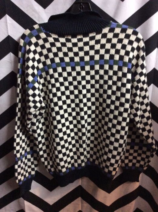 Sweater – Zip-up – Checkered Design | Boardwalk Vintage