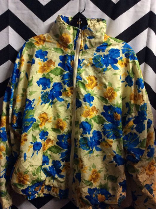 YELLOW AND BLUE FLORAL PATTERN WINDBREAKER 1