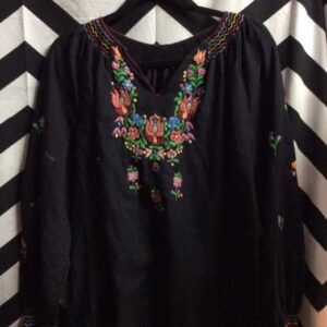 Photo detail:PEASANT TOP - FLORAL EMBROIDERY ON NECK & DOWN SLEEVES