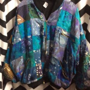 Photo detail:BOMBER JACKET - PUFFY - PATCHWORK W/MOON & STARS DESIGNS