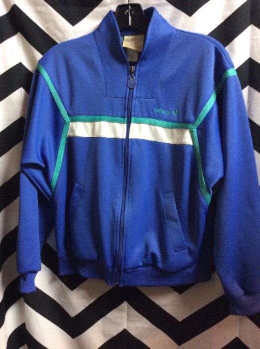 Retro Adidas Track Jacket Blue w/ White Green Strips 1