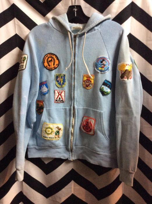 Zip up Hooded Sweatshirt LOUISE w/ Patches Front and Back 1