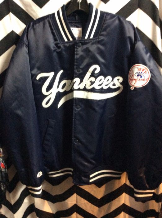 Baseball Style Jacket – Satin – Ny Yankees – Striped Trim | Boardwalk ...
