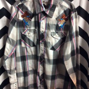 Photo detail:LS BD PLAID WESTERN SHIRT EMBROIDERED COWBOY SKULL