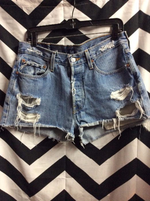 LEVIS 501 DENIM CUT OFF SHORTS BUTTON FLY RIPS #PERFECT 1