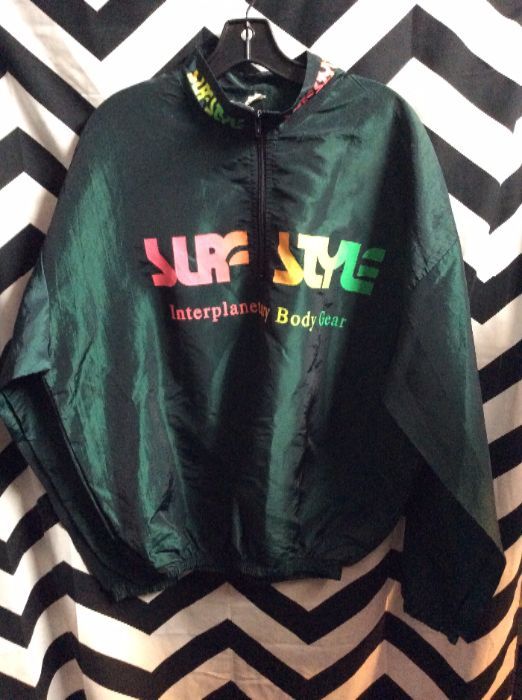 Surf Style Pullover Windbreaker – Iridescent – Neon Color Lettering ...