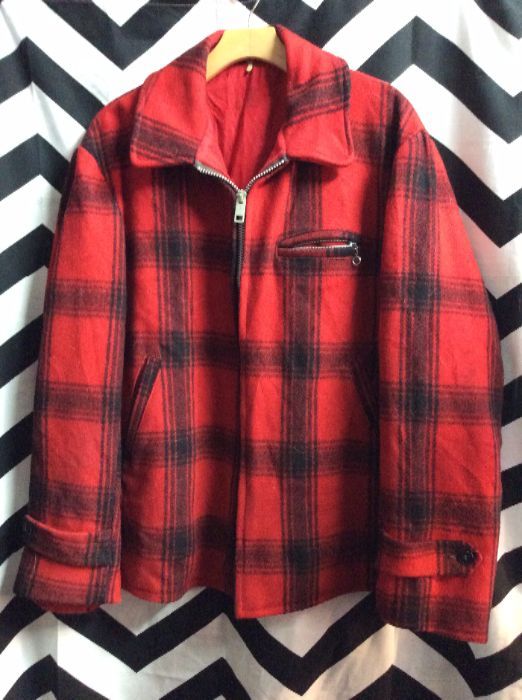 Heavy Wool Red Plaid Cotton Lining Jacket 1
