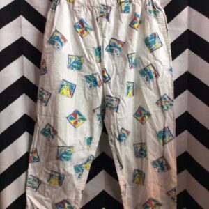 Photo detail:1980'S BEACH PANTS - CROPPED - COTTON - PRINTED SQUARES DESIGN