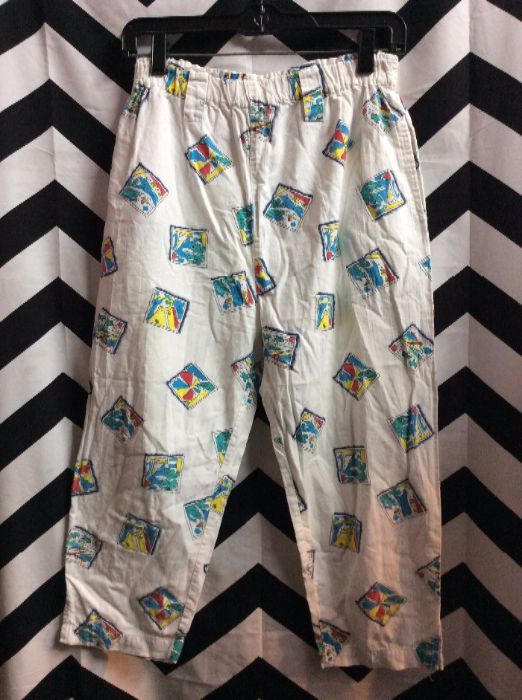 1980’s Beach Pants – Cropped – Cotton – Printed Squares Design ...