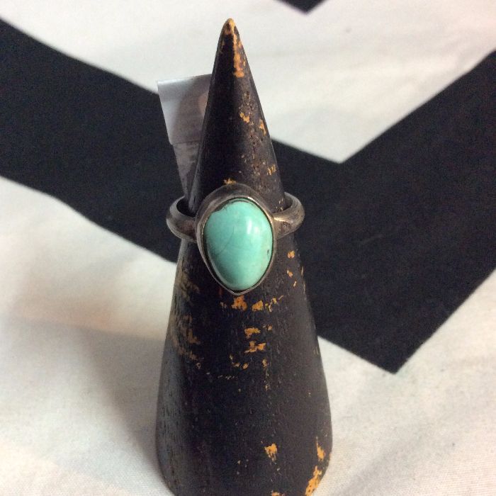 LITTLE STERLING SILVER RING SEAFOAM TURQUOISE STONE 1