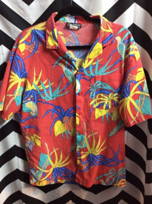 Hawaiian Shirt – Floral & Bird Design Print | Boardwalk Vintage