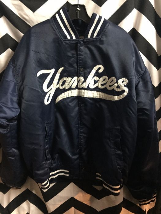 Majestic Baseball Style Jacket – Satin Button Up New York Yankees Jacket  As-is