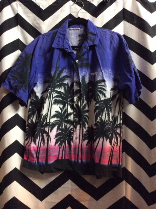 SS BD Hawaiian Shirt Purple Black Palm Trees Pattern 1