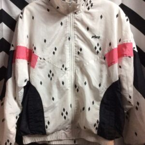 Photo detail:WINDBREAKER JACKET -  COLOR BLOCK PANELS ON ARMS & POCKETS - DIAMOND PATTERN DESIGN - SHOULDER PADS