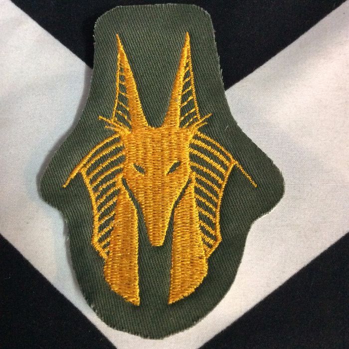 EMBROIDERED PATCH- EGYPTIAN DOG OLIVE YELLOW 1