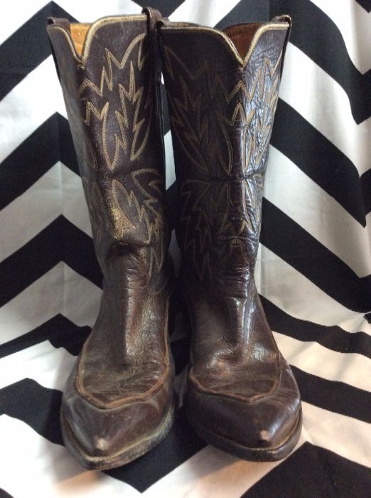 JUSTIN COWBOY BOOTS SHINY LEATHER CONTRAST STITCHING as-is 1