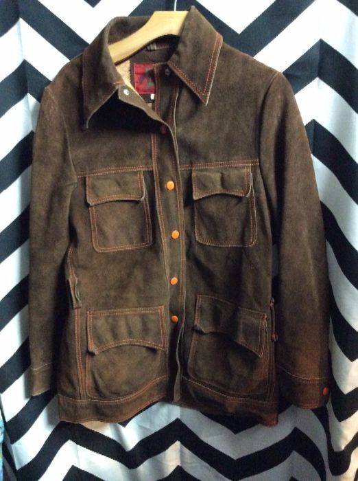 SUEDE 1970S SNAP BUTTON JACKET SILK LINED 1