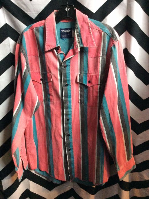 Wrangler Western Shirt – Vertical Stripe Design – Neon Colors | Boardwalk  Vintage