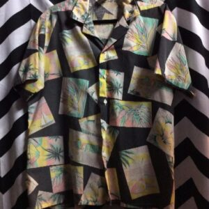 Photo detail:HAWAIIAN SHIRT - TROPICAL PRINT SQUARES - SOLID BACKROUND