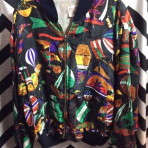 Photo detail:BOMBER JACKET - BAROQUE DESIGN - HOT AIR BALLOONS & SAILBOATS PATTERN