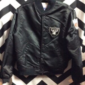 Photo detail:STARTER YOUTH BASEBALL STYLE JACKET - SATIN - RAIDERS - FRONT & ARM PATCHES