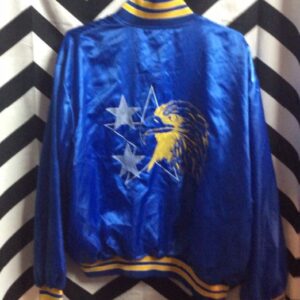 Photo detail:BASEBALL STYLE JACKET - SATIN - EMBROIDERED EAGLE & STARS DESIGN