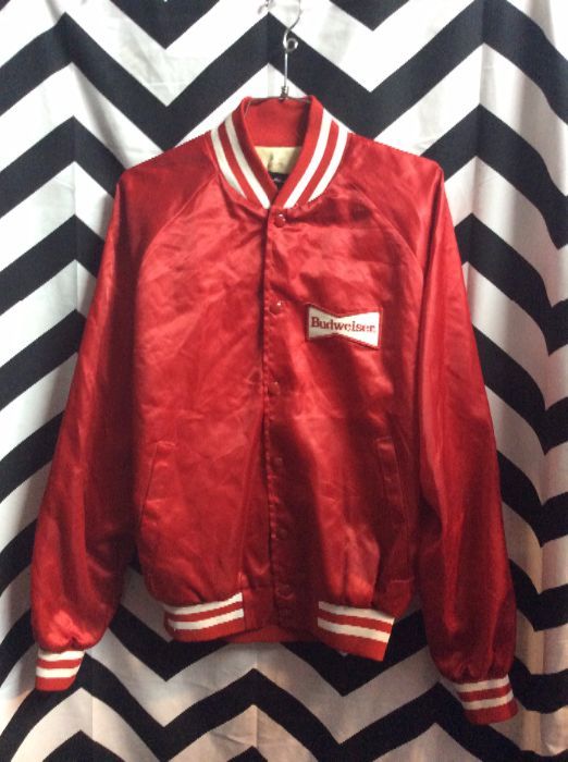 Satin Jacket Budweiser Beer Snap Button Jacket | Boardwalk Vintage