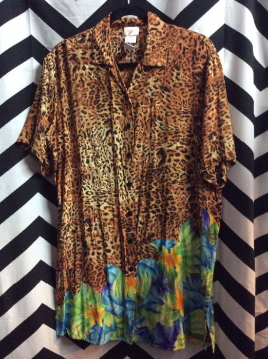 SS BD LEOPARD BLOUSE TROPICAL FLOWERS RAYON 1