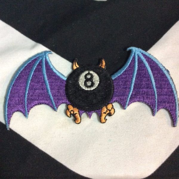 product details: BW EMBROIDERED PATCH - EIGHT BALL WITH BATWINGS/HORNS/TALONS photo