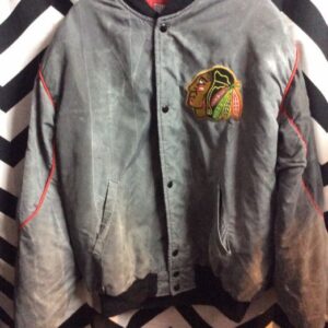 Photo detail:STARTER BASEBALL STYLE JACKET - CHICAGO BLACKHAWKS - ACID WASH