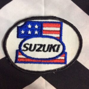 Photo detail:EMBROIDERED PATCH - SUZUKI - #1 W/AMERICAN FLAG DESIGN - OVAL SHAPE