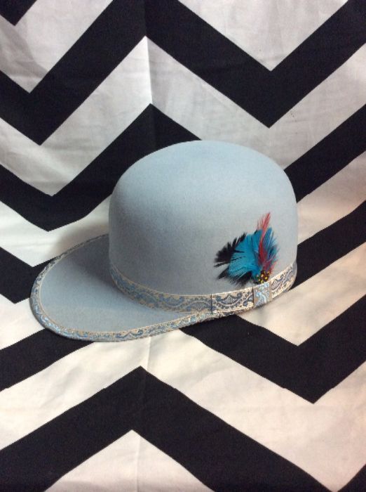 UNIQUE FELT FITTED HAT WITH RIBBON TRIM & FEATHER DETAIL 1