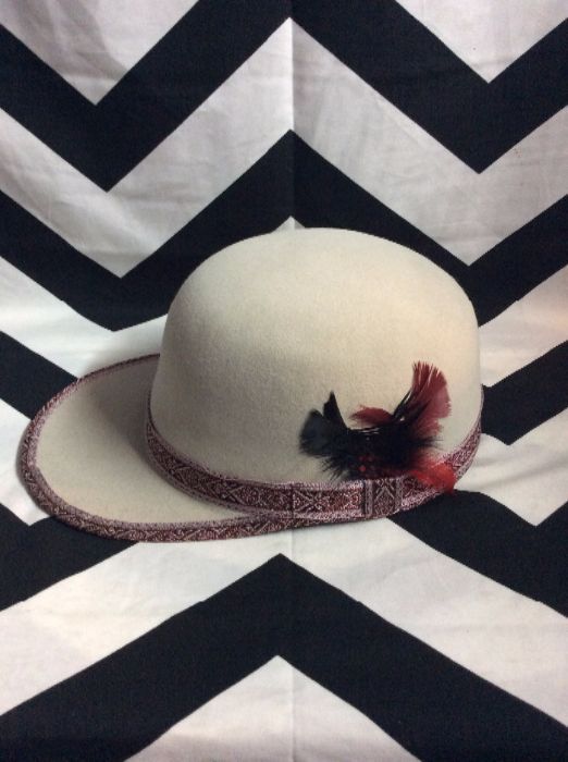 UNIQUE FELT FITTED HAT WITH RIBBON TRIM DETAIL FEATHER 1