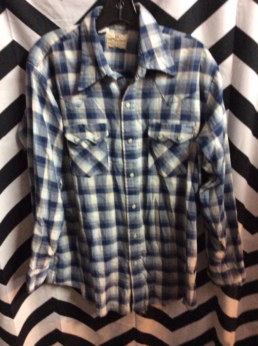 LS BD WESTERN PLAID SHIRT FUNKY POCKETS PEARLY SNAP 1