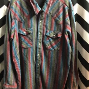 Photo detail:1990'S WESTERN SHIRT - FLANNEL - VERTICAL STRIPED DESIGN - FRAYED BOTTOM