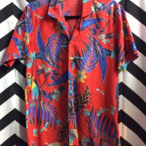 Photo detail:HAWAIIAN SHIRT - TROPICAL FLOWERS/PARROTS/BIRDS/BEES PRINT