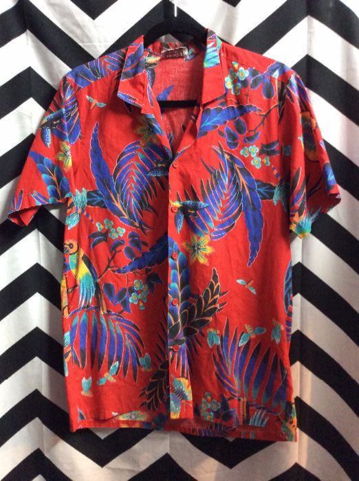Hawaiian Shirt – Tropical Flowers/parrots/birds/bees Print | Boardwalk ...