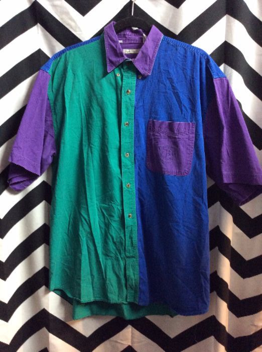 SS BD Color Block Bugle Boy Shirt Teal Blue Purple 1