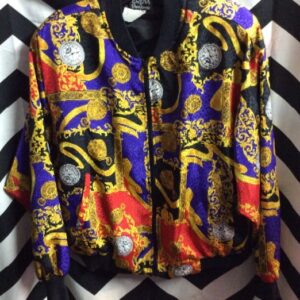 Photo detail:BOMBER JACKET - ZIP-UP - BAROQUE W/CLOCK PRINT DESIGN