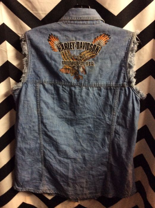 Harley Davidison Denim Shirt – Sleeveless – Embroidered Chest & Back ...