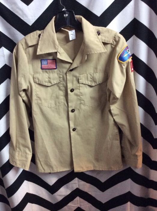 LS BD BOYSCOUTS SHIRT W/ PATCHES SMALL FIT 1