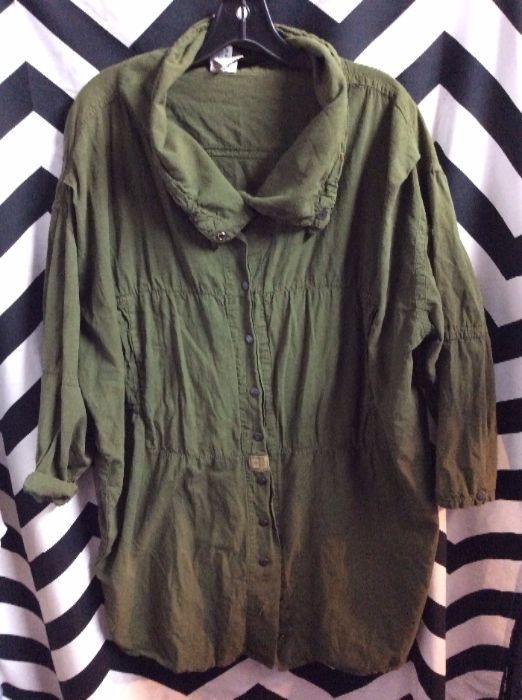 OVERSIZED MILITARY STYLE SHIRT DRAW STRING COLLAR 1