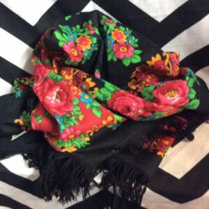 Photo detail:SCARF - WOOL - FLORAL PRINT - TASSELS - MADE IN RUSSIA