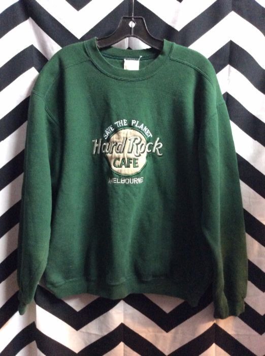 Green Hard Rock Cafe Melbourne Embroidery Logo Sweatshirt 1