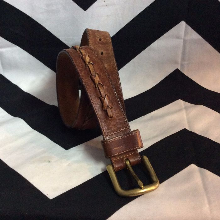 BELT SOFT LEATHER HAND LACED MIDDLE DETAIL SOLID BRASS BUCKLE 1